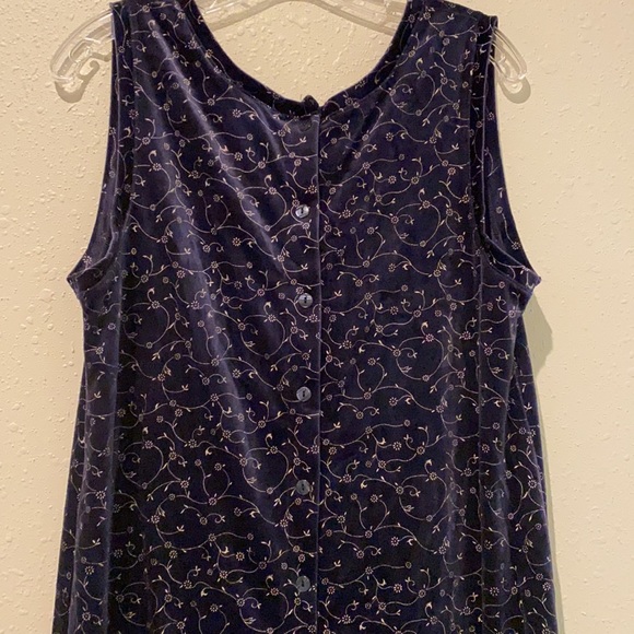 Woman’s Blue Velvet Maxi Dress pockets Print Med. Sleeveless Button Dow… - Picture 10 of 11